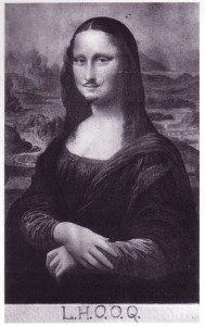 L.H.O.O.Q. (1919). Derivative work by the Dadaist Marcel Duchamp based on the Mona Lisa.