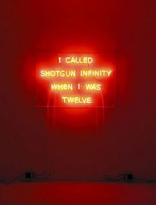 Kelly Mark. I Called Shotgun Infinity When I Was Twelve - 2006 Neon, transformers & acrylic. 